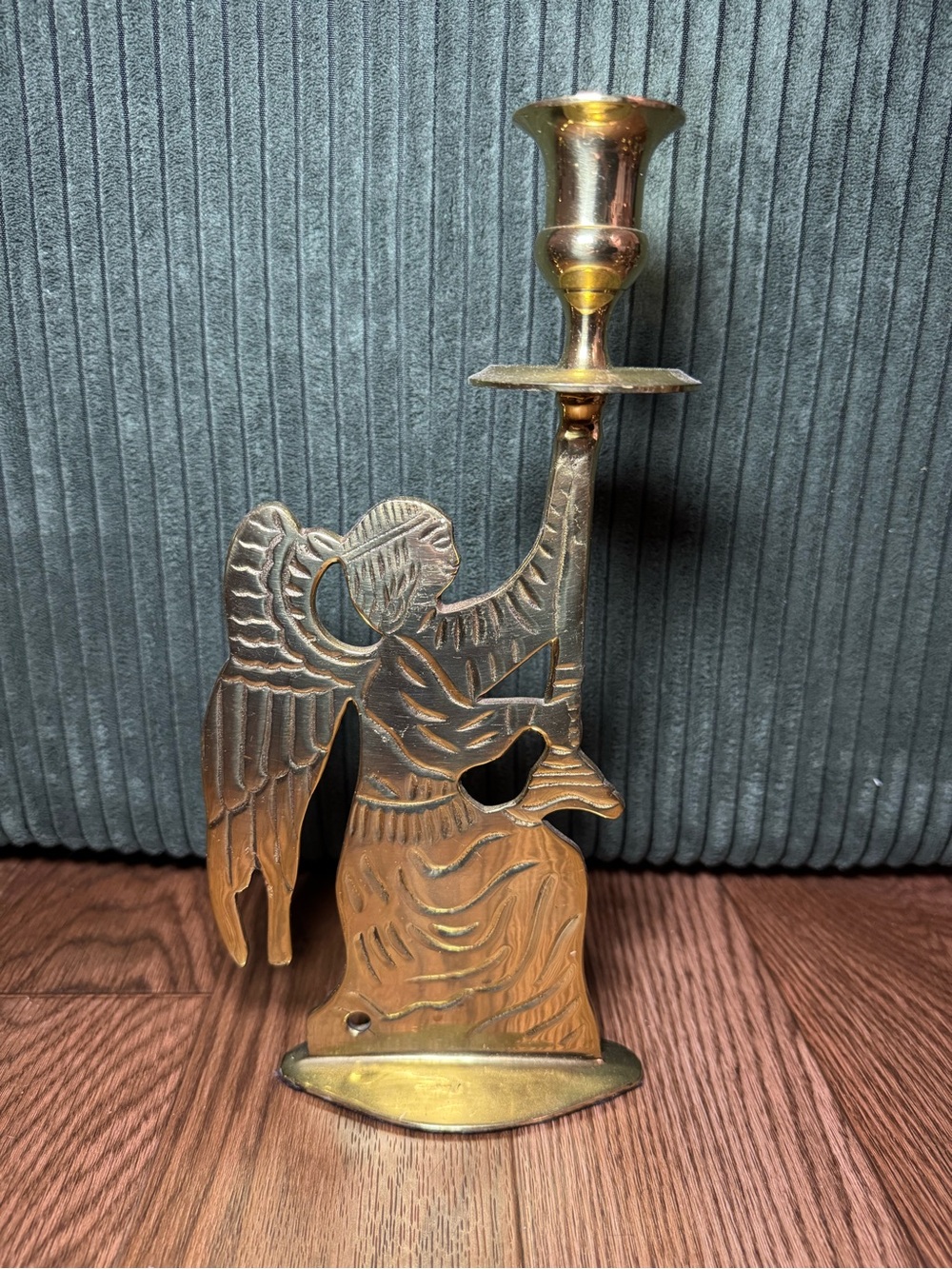 Brass Etched Angel Candleholder - Gold Finish